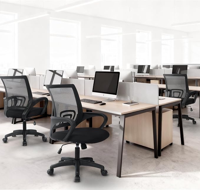 NEO CHAIR Office Computer Chair Ergonomic Mid-Back Mesh Desk Chair, Black | Breathable Mesh Back with Lumbar Support, Height Adjustment, Smooth Rolling Casters for Home Office, Study or Gaming Setup