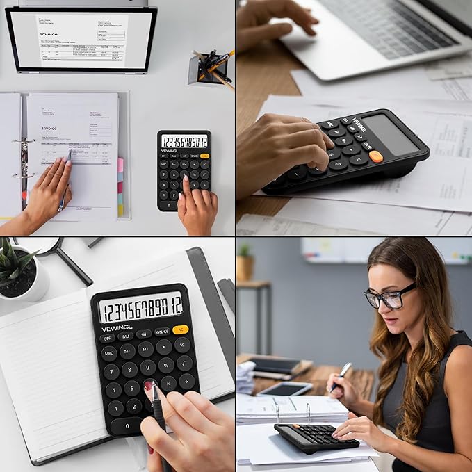 VEWINGL Standard Calculator, 12 Digit Large Display Desktop Calculator with Big Buttons for Office, School, Home & Business
