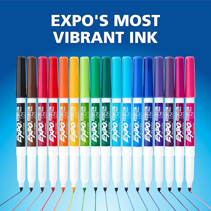 EXPO Dry Erase Markers, Low Odor Ink, Assorted Colors, Fine Tip, 21 Count - Whiteboard, Essential Supplies for Office, School, Classroom, Teachers