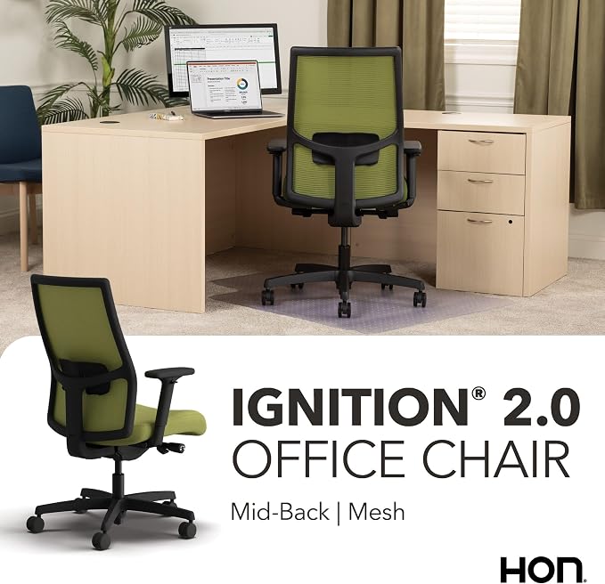 HON Ignition 2.0 Ergonomic Office Chair, Lumbar Support, Desk Chair, Pear | Ergonomic office desk chair with lumbar support, adjustable arms, office decor, workstation comfort for focused productivity