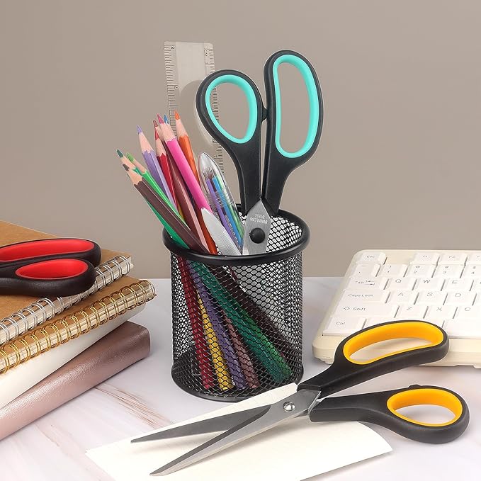 Scissors 8.5 Inch all purpose Bulk Set of 3, Scissors for Office Home School Craft Supplies, Soft Comfort-Grip Right/Left Hand, Black