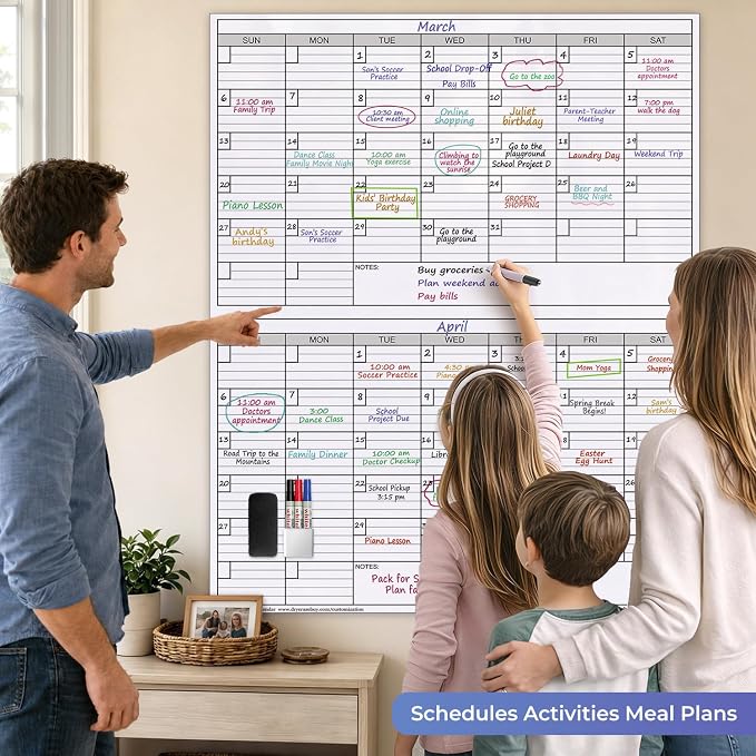 Magnetic Dry Erase Calendar for Wall 2 Month,38 x 50 in Calendar Magnetic | 50x38 Extra Large Giant Huge Monthly Laminated Erasable Whiteboard Calendar, Bimonthly 60 Days Reusable Planning for Office