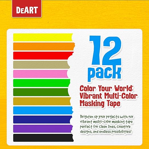 DEART Colored Masking Tape 12 Pack 1 inch Color Painters Tape for Arts & Crafts Labeling, Coding, Art Supplies, Whiteboard Tape, Craft Supplies DIY Lab Tape Wire Management Scrapbook Decoration