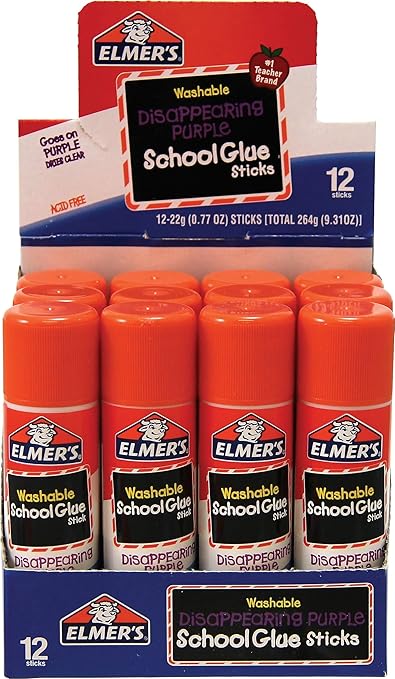 Elmer's Washable School Glue Stick, Disappearing Purple, 0.77 oz, Pack of 12