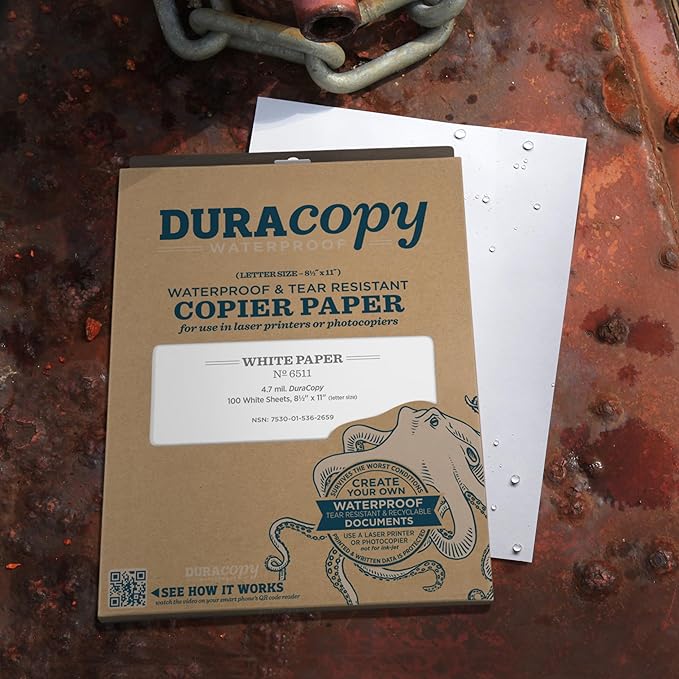 Rite in the Rain Waterproof Copier Paper (DURACOPY), 8.5" x 11", White, 25 Synthetic Sheet Pack (No. 6511-25)
