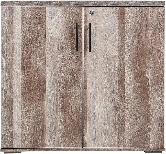 MMT Furniture Designs Ltd Office Storage Cabinet 2 Door Locking - File Cabinet Organiser Cupboard - Wooden Filing Cabinet 31.5" Long (Classic Oak)