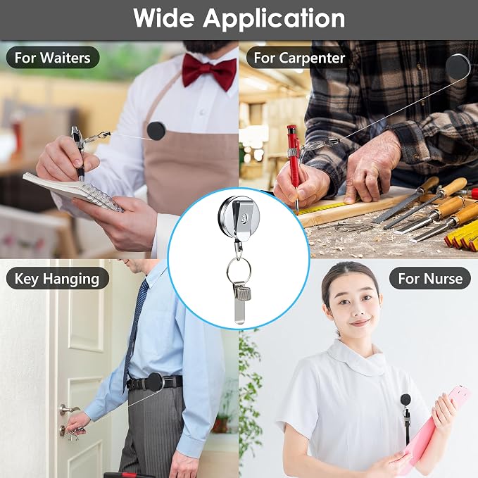 2 Pcs Heavy Duty Retractable Pull Pen Pencil Holder, 27.5 Inch Pen Lanyard Retractable with Belt Clip and Key Ring, Stretch Spring Pencil Holder for Carpenters, Construction Workers, Nurses, Waiters