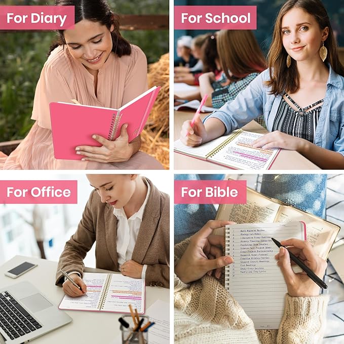 ZOTIA Lined Spiral Notebook for Work Hardcover Spiral Journal College Ruled | Peach Pink, 5.7" x 7.9" Spiral Journals for Writing, Work Notebooks, Note taking and Office School Supplies, 140 Pages