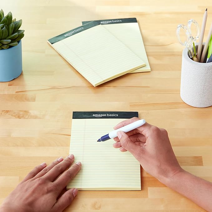 Amazon Basics 50-Sheet Narrow Ruled Lined Writing Note Pad, 5" x 8", 12-Pack, Canary, Perforated