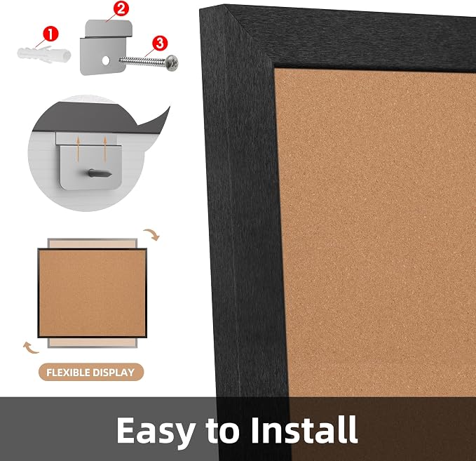 Extra Large Cork Bulletin Board 60" X 36", Black Wood Framed Corkboard for Wall, Wall Mounted Notice Pin Board with 18 Push Pins