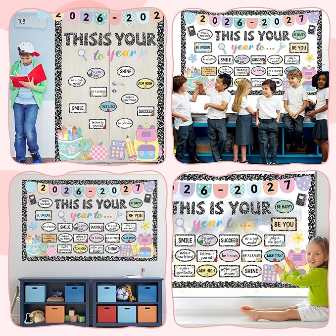 This is Your Year Bulletin Board Set Composition Notebook Classroom Decoration Inspirational Positive Affirmation Cutouts Welcome Back to School Bulletin Board for Office Chalkboard Wall Supplies