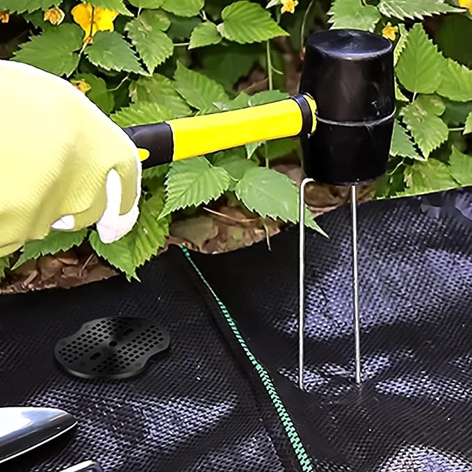 300 Pcs Garden Stakes Landscape Staples Set, 6 Inch 11 Gauge Heavy Duty Galvanized 150 U-Shaped Pins with 150 Gaskets for Weed Barrier Fabric, Grass Sod, Artificial Turf & Yard Landscaping