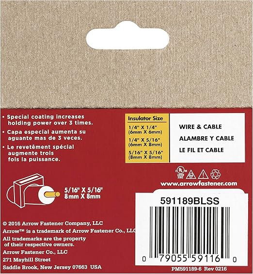 Arrow 591189BLSS Genuine T59 Stainless Steel 5/16-Inch Leg Length by 5/16-Inch Crown Width Insulated Staples for Cable and Wiring, Black, 300 Count