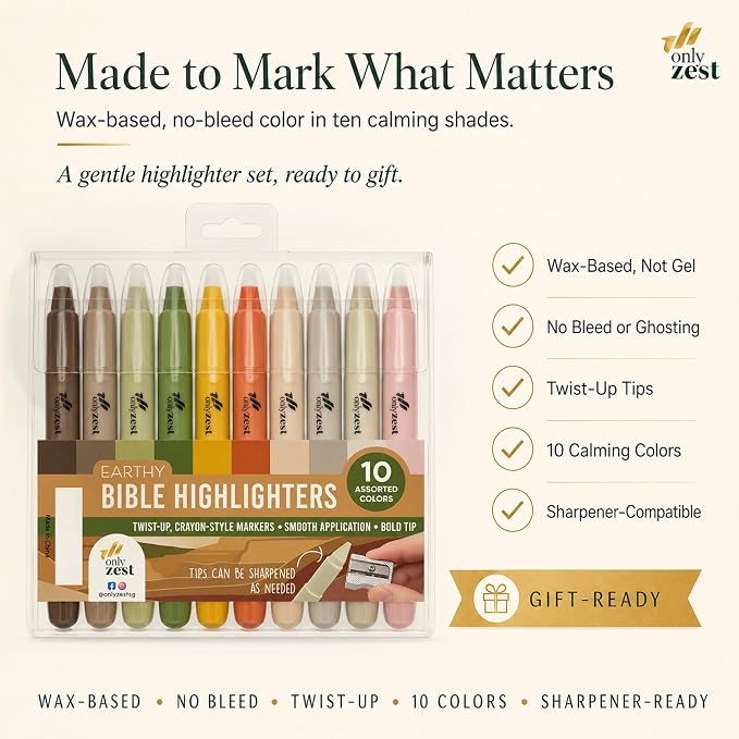 10 Pack Bible Safe Highlighters - Earthy Color, Wax Highlighters | No Bleed, Scripture Markers for Journaling, Study Accessories and School Supplies