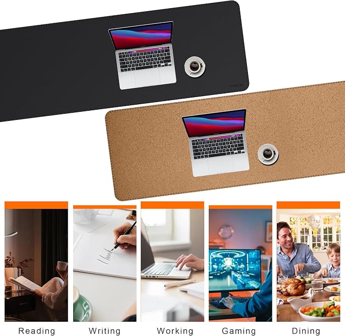 Mydours 71" x 20" Extra Large Mouse Pad, PU Leather & Cork Desk Mat, Black | Large XXL Waterproof Laptop Mouse Pad, for Desk Mat Protector Office, Home, Computer Desk Mat Keyboard & Mousepad