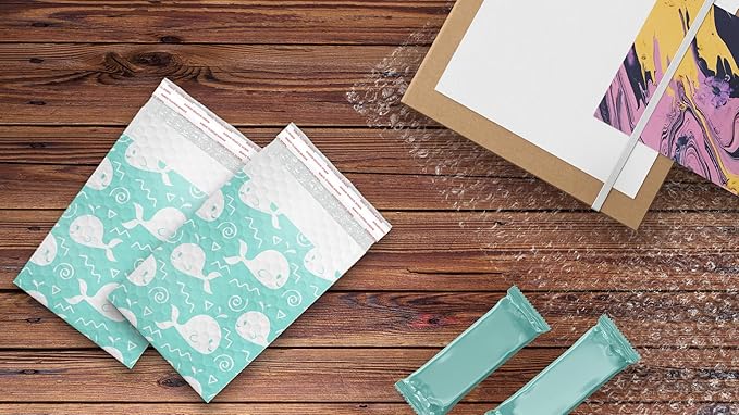 #0 6x9 (20pcs) Blue Whales Designer Self Seal Poly Bubble Mailers Shipping Envelopes Padded Bags