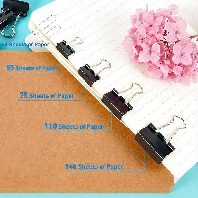 276Pcs Paper Clips and Binder Clips Assorted Sizes,Black Binder Paper Clips Office Clips Office Supplies, Large Medium Small Paper Clamps PaperClips for Home School Business in a Container (Black)
