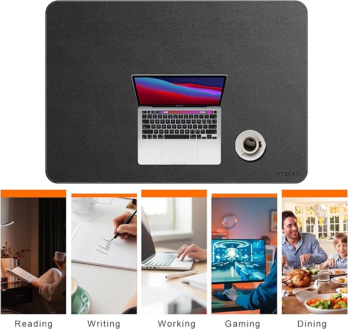 Mydours 40"x28" XL Large Desk Mat - Full Desk Blotter Mouse Pad, (Black) | Extended PU Leather Surfaces Desk Pad for Home Office - Gaming Mouse Pad for Keyboard Laptop Computer