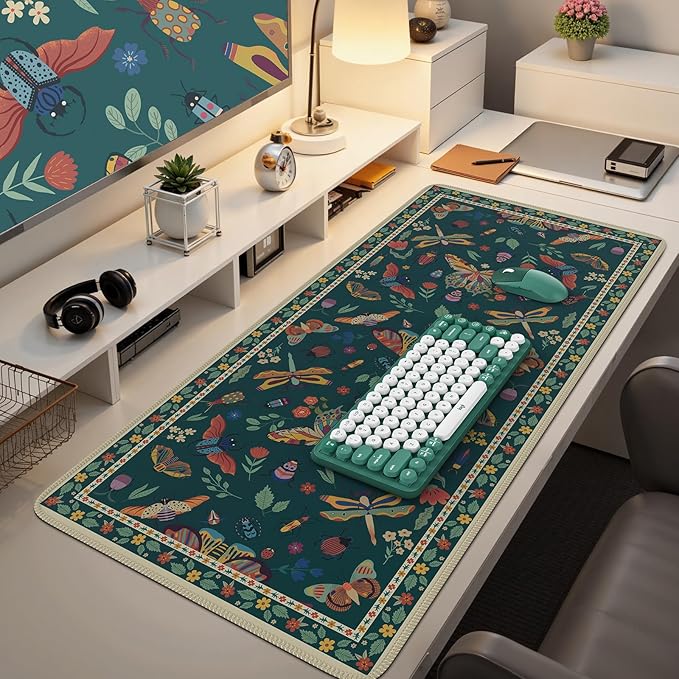 iCasso Desk Pad,Desk Matt for Desktop,Cute Mouse Pad,Green | Anti-Slip Large Mousepad with Stitched Edges,Keyboard Pad Mouse Mat for Home Office Work