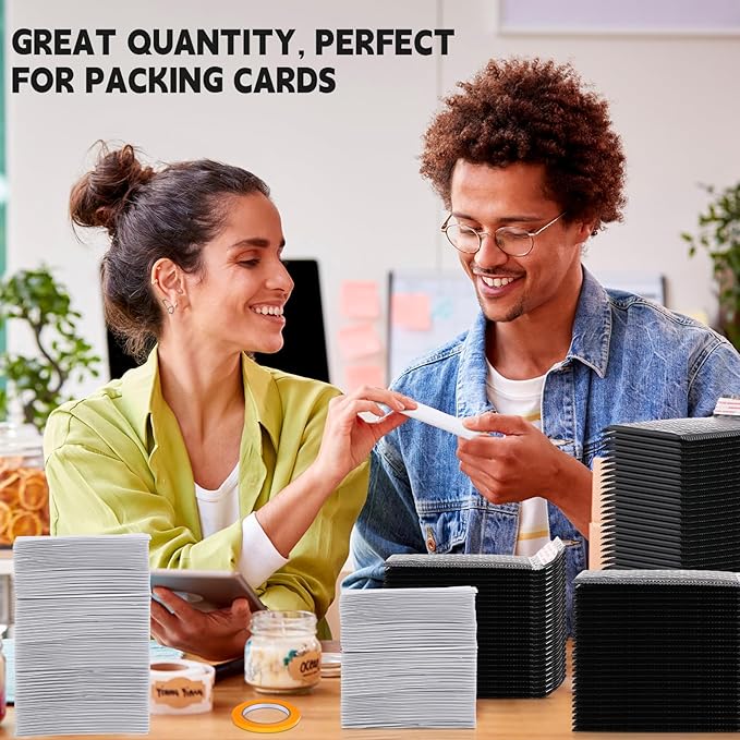 Engrowtic 302 Pcs Trading Card Shipping Protector Set Include 200 Precut Plastic Inserts Card Mailers 100 Poly Bubble Mailers Padded Envelopes and 2 Masking Tape(Black,4.5 x 3.5 Inch)