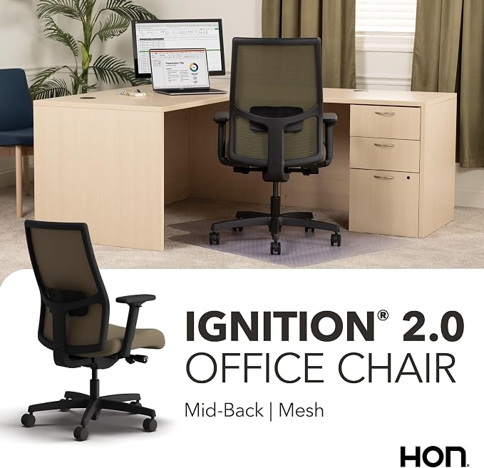 HON Ignition 2.0 Ergonomic Office Chair, Lumbar Support, Quicksand | Ergonomic office desk chair with lumbar support, adjustable arms, office decor, workstation comfort for focused productivity