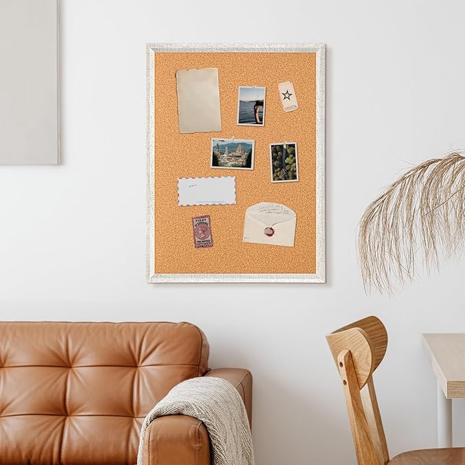 DOLLAR BOSS Cork Board, 48" X 36" Grey Texture Framed Bulletin Board | Decorative Pin Board, Wall Hanging Notice Board, For Office & Home Decor Memo Display, With Pins