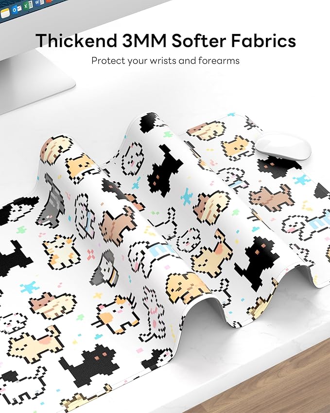 Mouse Pad 31.5x15.7in Large Desk Mat Non-Slip for Office | Stitched edges prevent fraying, rubber non-slip base keeps pad stable, large mousepad for home, work and gaming, Cute Animals