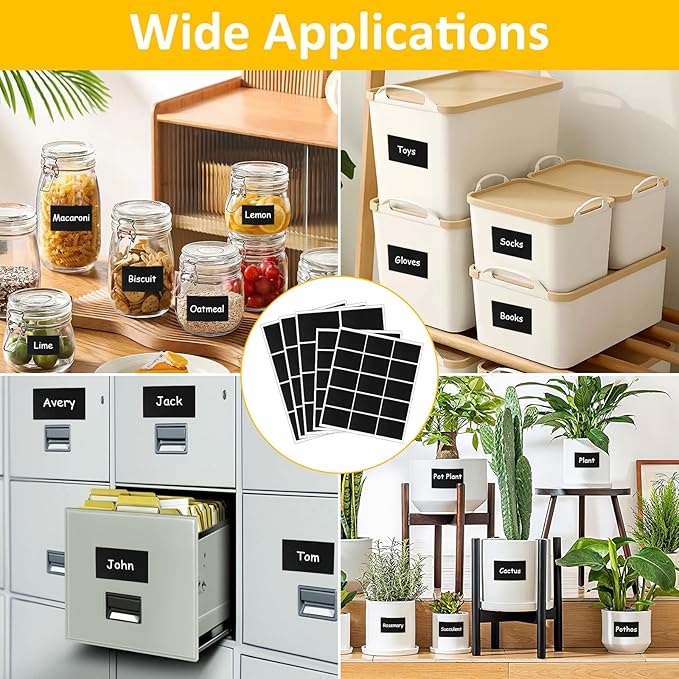 230 Pcs Labels for Jars, 2 Size Waterproof Chalkboard Labels for Food Containers, Storage Bins, Mason Jars, Reusable Blackboard Stickers with 1 Erasable Chalk Marker (Rectangle)