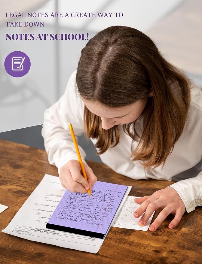 7pcs Small Legal Pads 5x8 Notepads Purple Notepad College Ruled Notepad 5x8 | Note Pads 5 x 8 Study Back 7 Pack Perforated 5x8 Legal Pad Narrow Ruled Purple Paper Pads 30 Sheets per Writing Pad