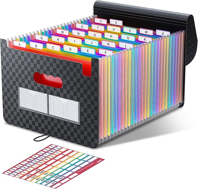 ThinkTex Accordion File Organizer, 26 Pockets Expanding File Folders | A-Z Colorful Tabs, Letter/A4 Size, Monthly Bill Receipt Documents Organizer, for School Home Office Hospital