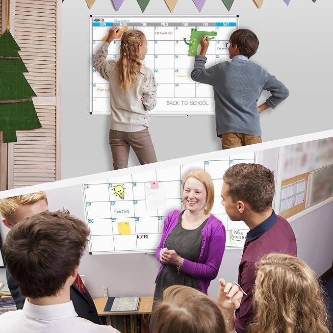 XBoard Magnetic Calendar Whiteboard for Wall 60" x 40" | Monthly Dry Erase Calendar Board, Silver Aluminium Framed for Planning