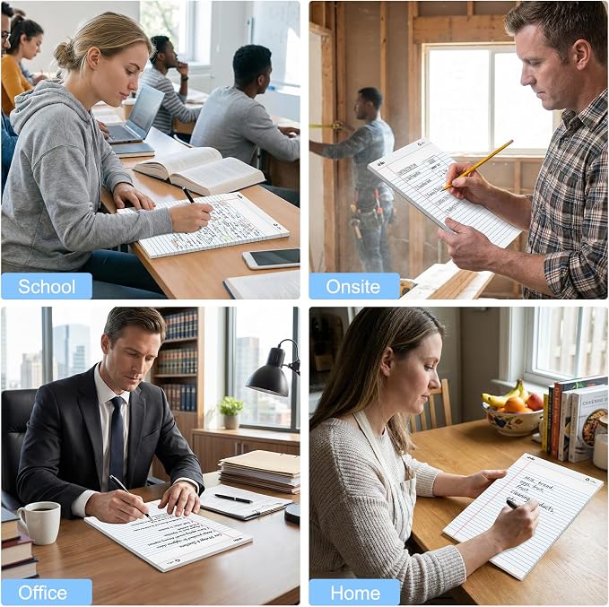 ViVin 12 Pack Legal Pads 8.5" x 11.75", Wide Ruled Note Pads, 30 Sheet/Pad | Perforated Writing Pads, Notepads for Office Home School, White Paper