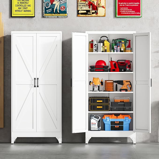 Pantry Storage Cabinets with 2 Doors and 5 Shelves,Tall Storage Cabinet,Large Cupboard Closet,Farmhouse Storage Cabinet for Home,Kitchen,Dining/Living Room (Black, 71" H)