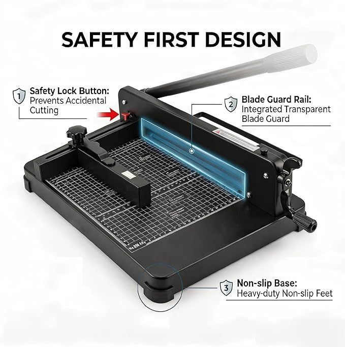 Heavy Duty Paper Cutter Guillotine 12 Inch Cutting Length Capacity Up to 400 Sheets Ideal for Offices Schools Print Shops Professional Quality Trimmer for Precision Cutting