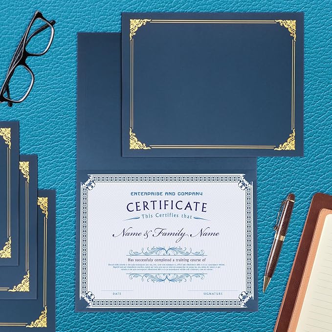 25 Packs Certificate Holders, Navy Blue Certificate Covers, Diploma Holders, Certificate Folders with Gold Foil Border for Letter Size 8.5" x 11" Certificates, Diploma, Documents, Award Cover