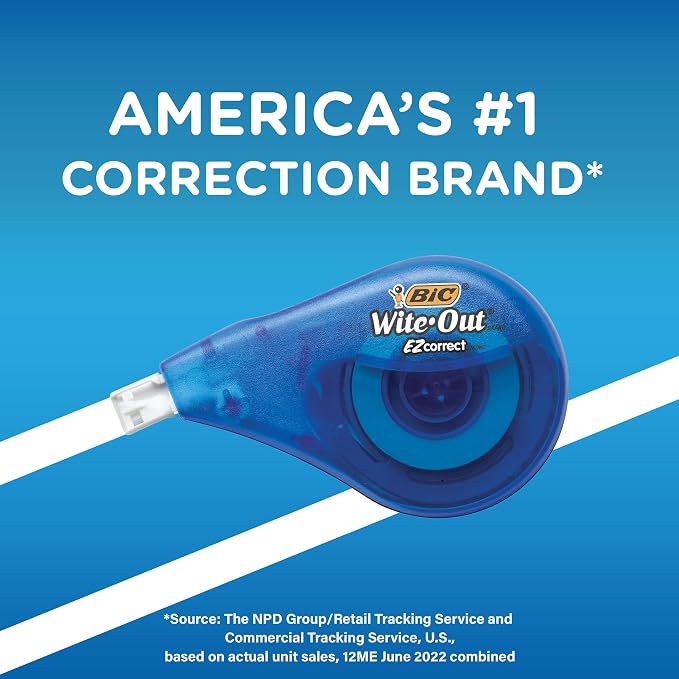 BIC Wite-Out Brand EZ Correct Correction Tape, 39.3 feet, 4-Count Pack of White Correction Tape, Fast, Clean and Easy to Use Tear-Resistant Tape Office or School Supplies | Instant Dry Application for Quick Corrections | Tear Resistant for Durability |...