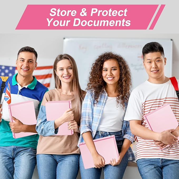 SUIN 1-inch 3 Ring Binder with 2 Interior Pockets, 1''Durable Binders Holds US Letter Size 8.5'' x 11'' Paper - Versatile Binders for Office, Home, and School Use, 6 Pack Pastel Pink