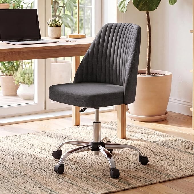 DUMOS Comfy Office Desk Chair, Armless Computer Vanity Chair | Height Adjustable, 360ยฐ Rolling Swivel Task with Wheels, Wide Seat Home Bedroom, Student, Adults, Gunmetal Gray