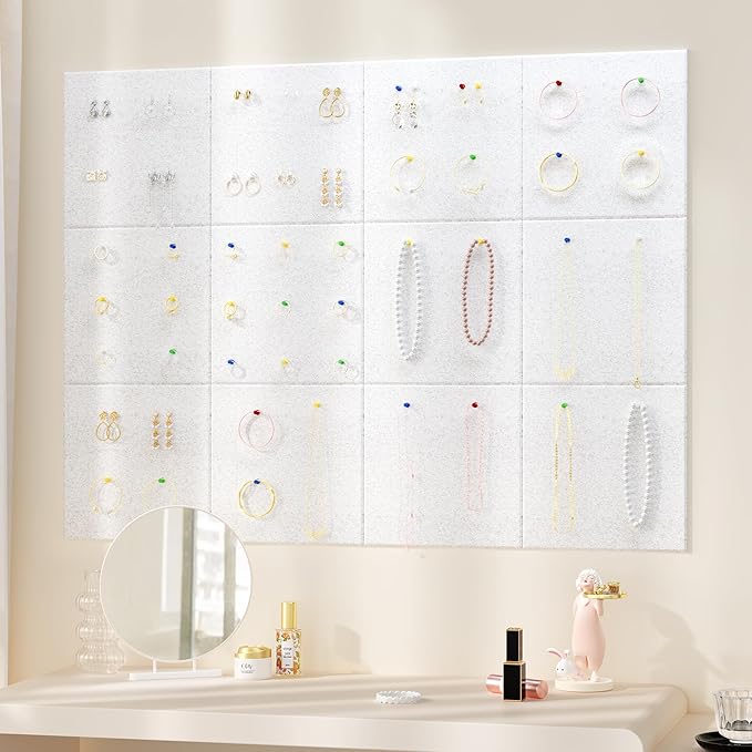 Large Cork Board for Wall, 48" x 36" Bulletin Board with Pushpins, 12 Panels Felt Tiles Tack Push Pin Board for Office, Silver Gray