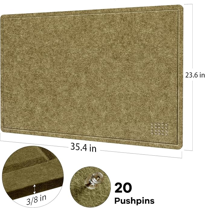 Felt Bulletin Board 36x24 inches, Decorative Pin Board for Home & Office | Cork Board Alternative for Wall with Push Pins, Display Mood Board for Photos, Notes & Reminders