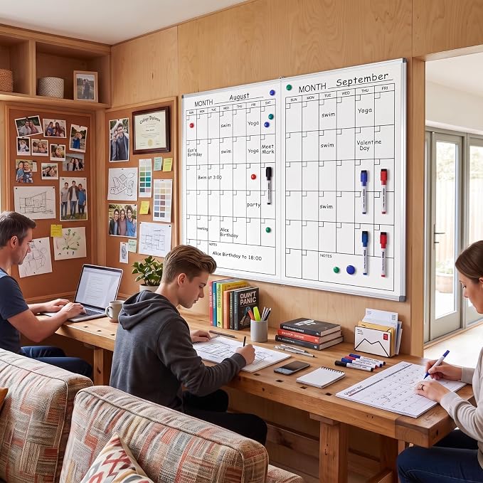 Large 48" x 36" Magnetic 2 Month Dry Erase Calendar White Board Foldable Whiteboard Calendar for Wall Mounted 2 in 1 Double Side Whiteboard with Dry Erase Board for Wall Office Home