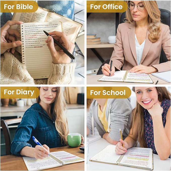 Taja Spiral Journal Notebook for Women, Pretty Hardcover Lined Notebook for Work & Note Taking, Aesthetic Cute Journal for Writing, 140 Pages, 5.8"x8.3", Golden Grove