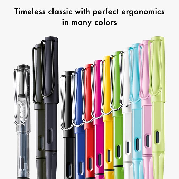 LAMY safari steel black - Fountain Pen with ergonomic grip & polished Left-Handed steel nib (LH) in size M - ideal for any Writing & Calligraphy - including LAMY T 10 blue cartridge | Lamy Fountain pen with ergonomic handle - robust ASA plastic - incl....