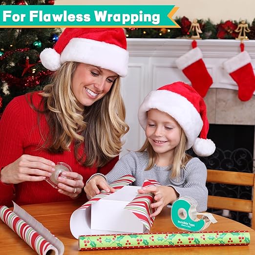 6 Invisible Clear Tape, Transparent Tapes with Refillable Dispenser, 3/4 X 1000 Inches Frosted Writable, Clear Tape Refill Rolls for Gift Wrapping, Home, School Office Supplies