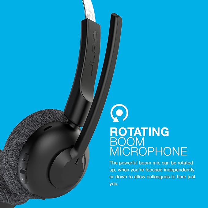 JLab Go Work Pop, On-Ear Wireless Headset, Bluetooth Multipoint, Noise Canceling Boom Mic, Black