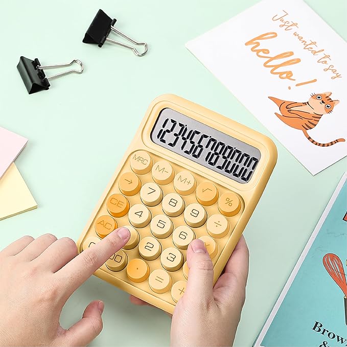 Mr. Pen- Mechanical Switch Calculator, 12 Digit Large LCD Display | Orange with Big Buttons, Mechanical Switch Calculator for Home, School, Office