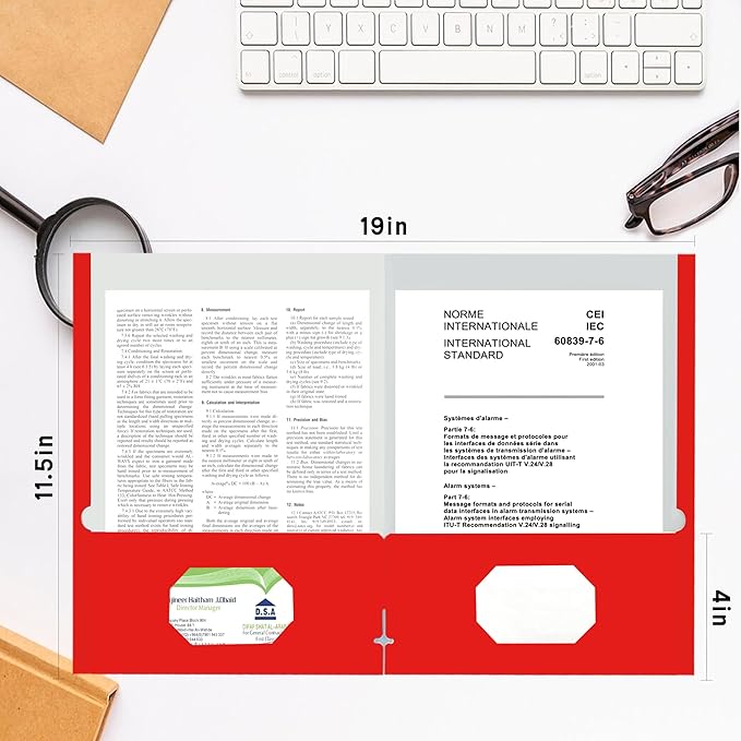 Zzrywuty File Folders with Pockets Letter Size,50-Pack Paper Folders with Card Slot,Red Two Pocket Folders for School Students,Businessmen,Home and Office Workers
