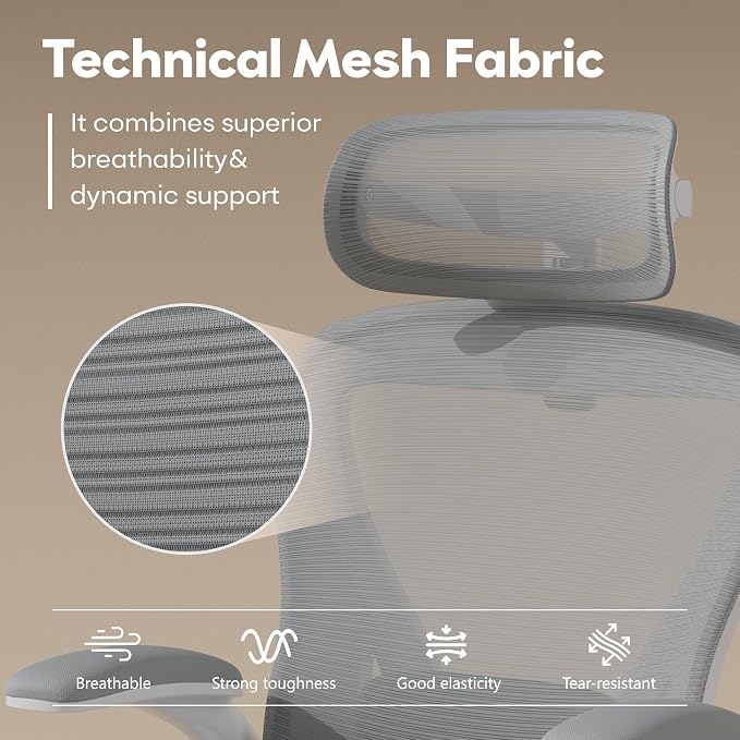 Ergonomic Office Chair with Memory Foam Seat, Computer Desk Chair | 3.5" Memory Foam Cushion, 3D Adjustable Headrest, Lumbar Support, Flip-Up Armrests, Breathable Mesh, 330LBS Weight Capacity