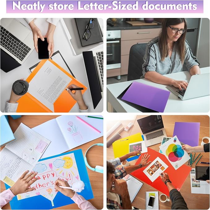 pmybupo 6 Pack Plastic Folders with Pockets,6 Rainbow Colors,2 Pocket,Durable Heavy Duty File Folders with Business Card Holder,Letter Size Paper for Office High School