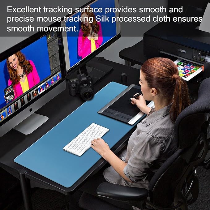 Gaming Mouse Pad,Large Mouse Pad Size 31.5x11.8 Thickness 0.12 inches,Premium-Textured Non-Slip & Waterproof Computer Mousepad with Stitched Edges for Gaming,Office & Home-80x30 Iceblue010